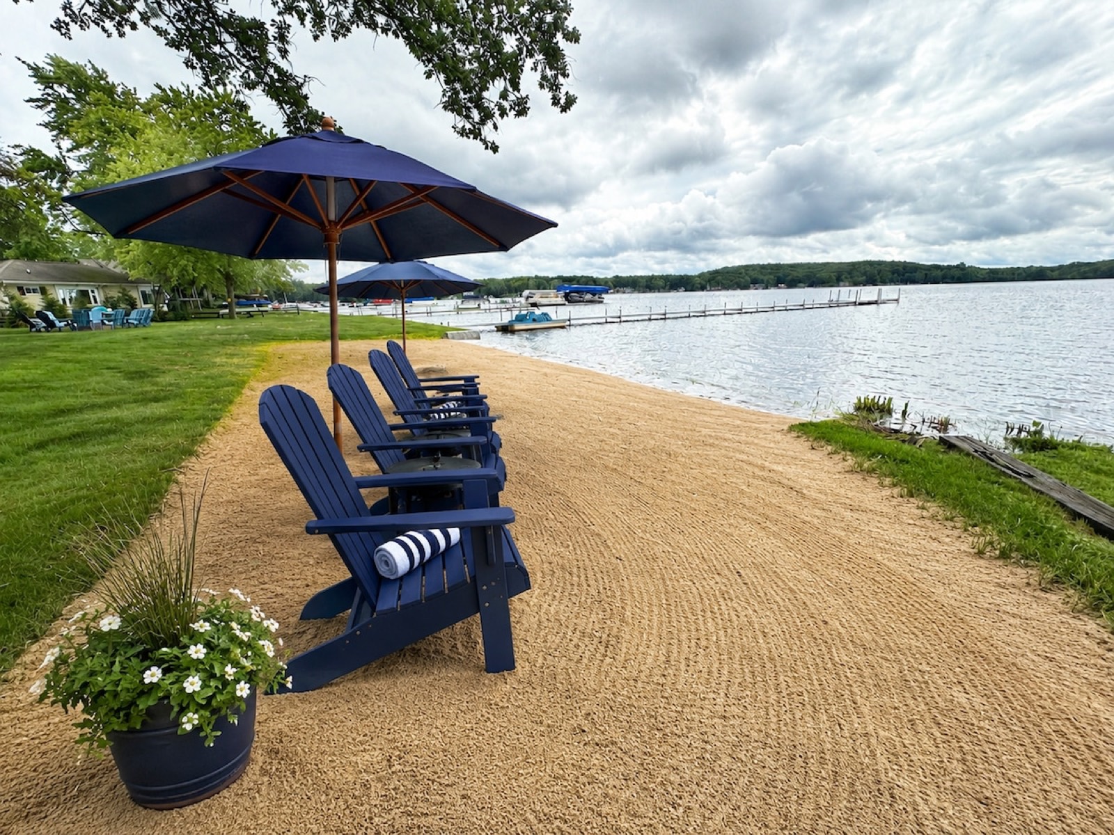 Exterior of the octagon lodge on over an acre by the lake